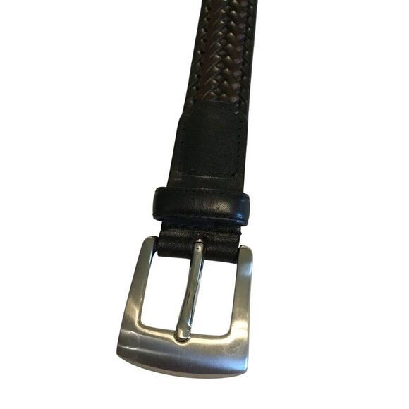 Unknown Brand Men's Genuine Leather Woven Belt EB0069 Sz 38 Black Brushed Nickel - Picture 4 of 9